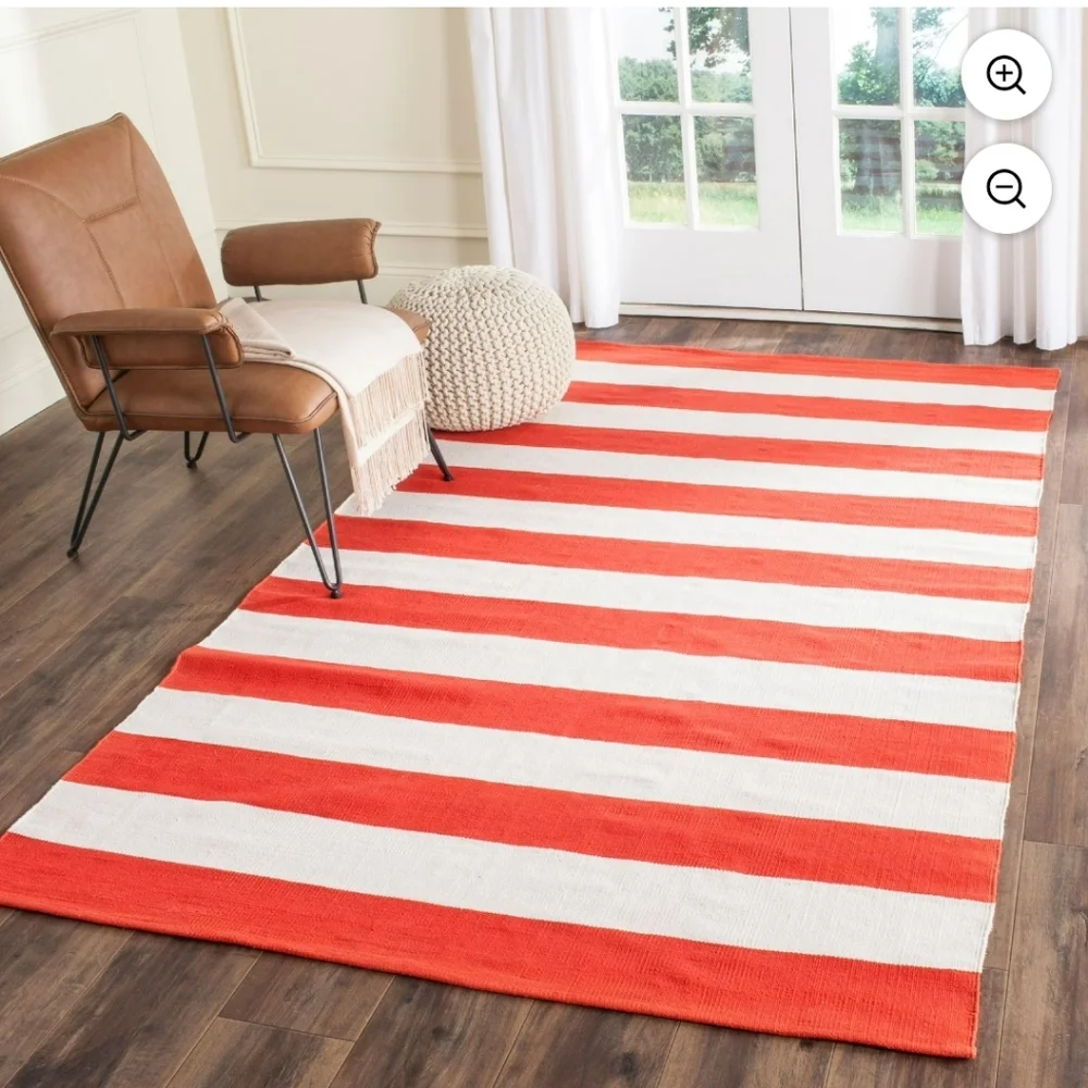 Orange and cream striped cotton throw rug 59'x36